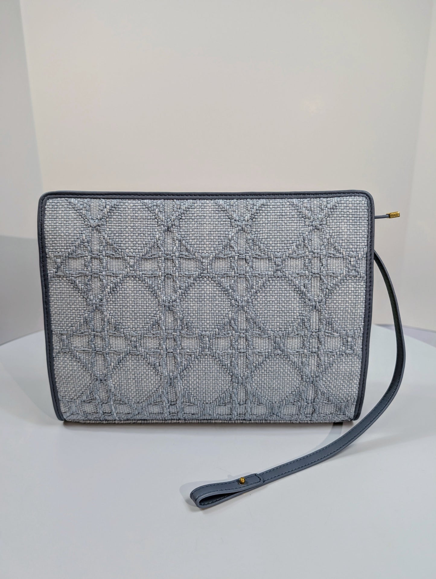 Christian Dior Raffia Cannage Caro Zipped Wristlet
