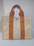 Hermes Beige Canvas with Orange Fabric Straps Garden Party Tote Bag