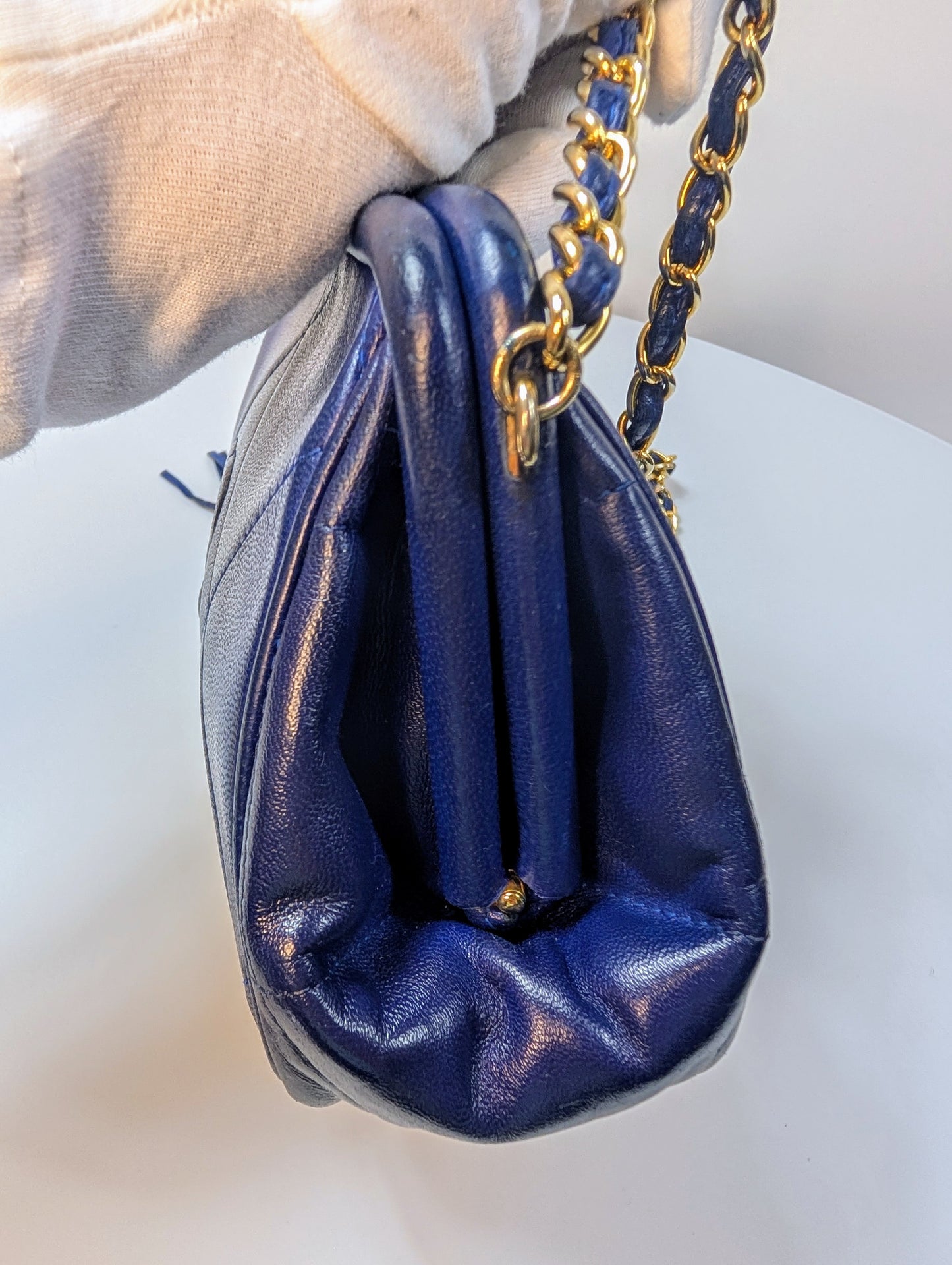 Chanel   Blue Quilted Lambskin Kisslock Tassel Clutch with Strap