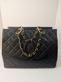 Chanel   Black Quilted Caviar Grand Shopping Tote (GST), 24K gold plated