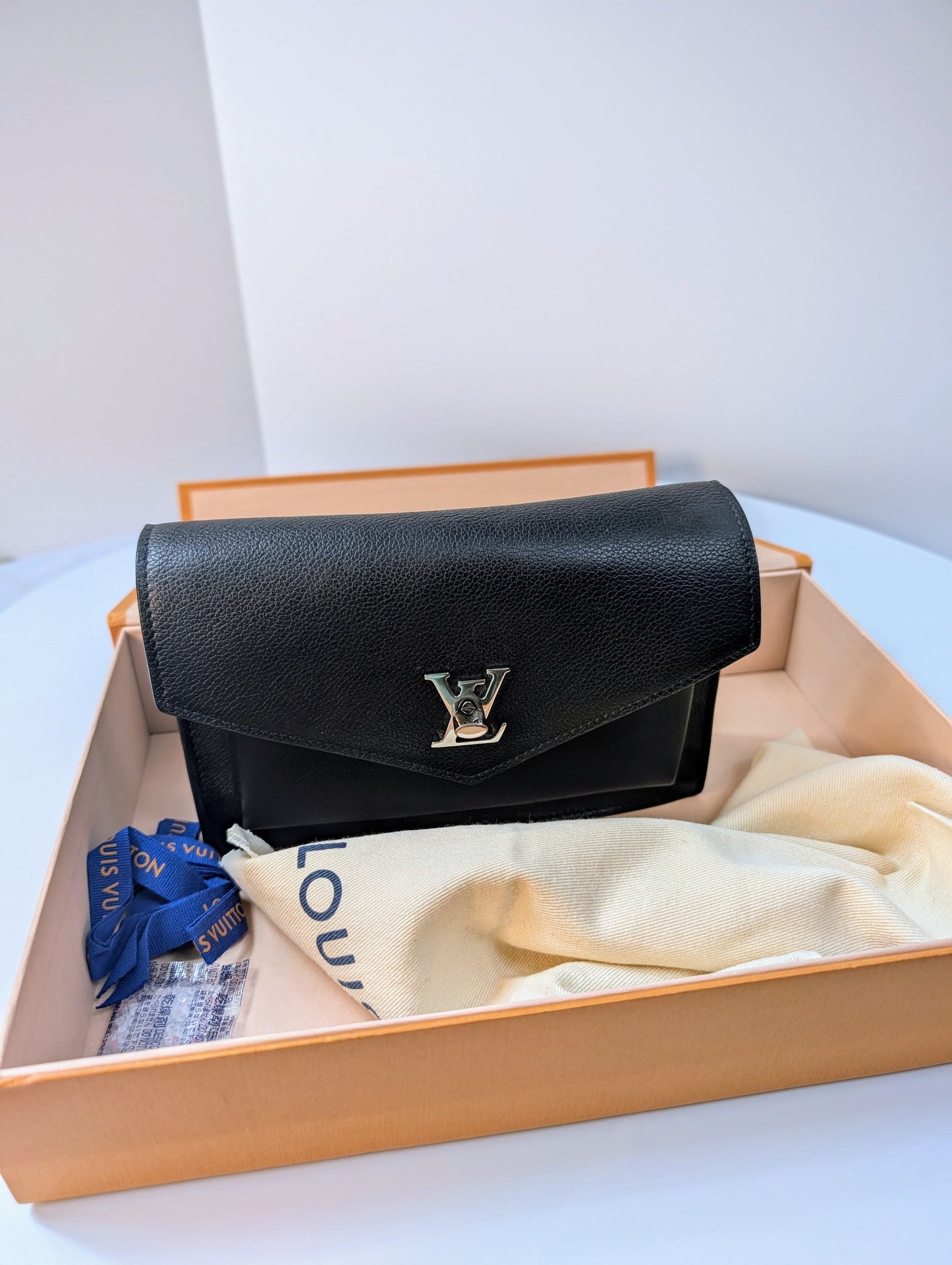 Louis Vuitton Black LockMe Grained Leather Twist Wallet on Chain (WOC)