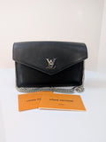 Louis Vuitton Black LockMe Grained Leather Twist Wallet on Chain (WOC)
