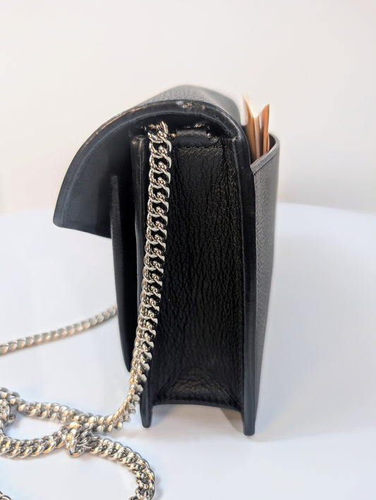 Louis Vuitton Black LockMe Grained Leather Twist Wallet on Chain (WOC)