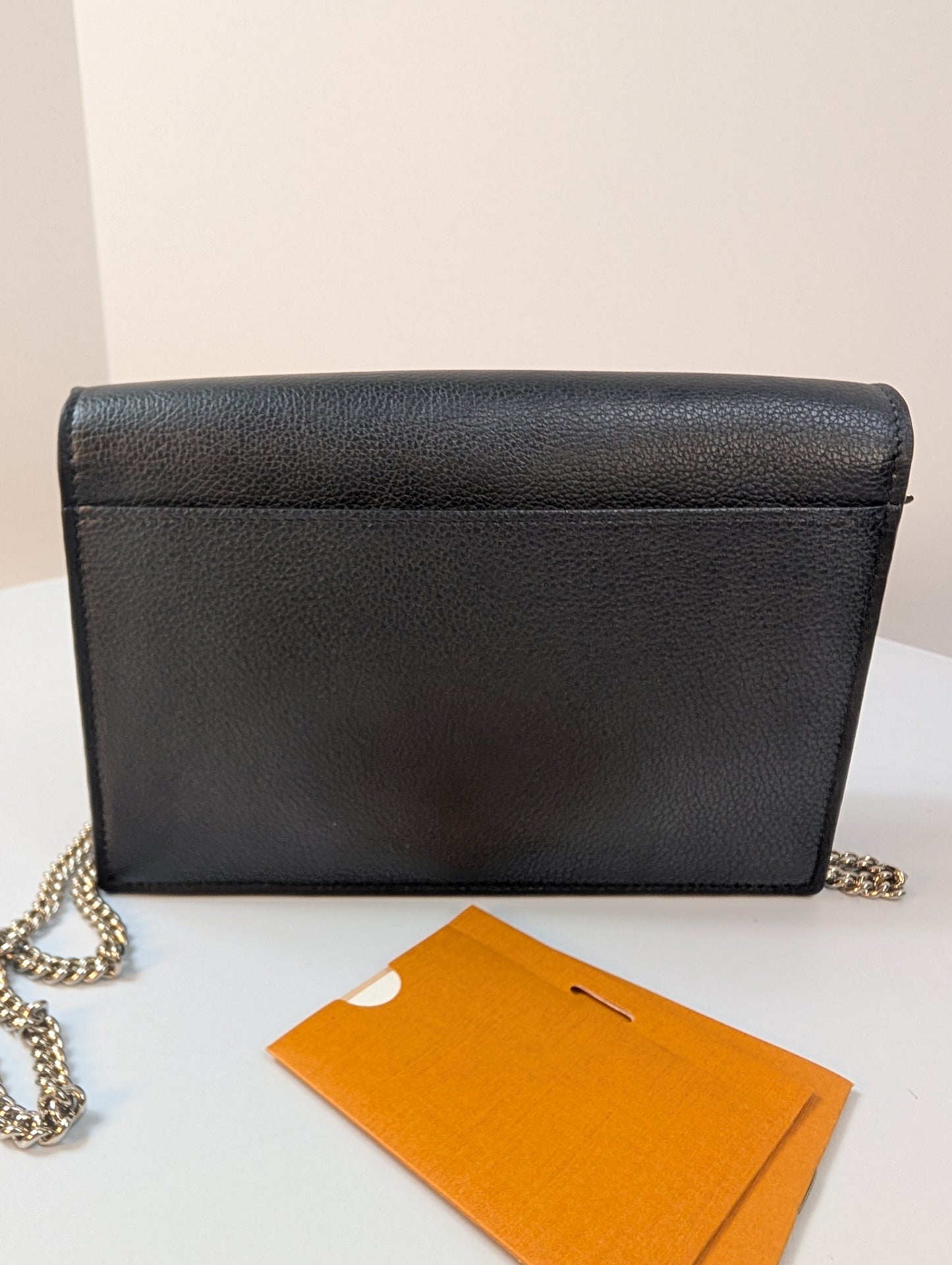 Louis Vuitton Black LockMe Grained Leather Twist Wallet on Chain (WOC)