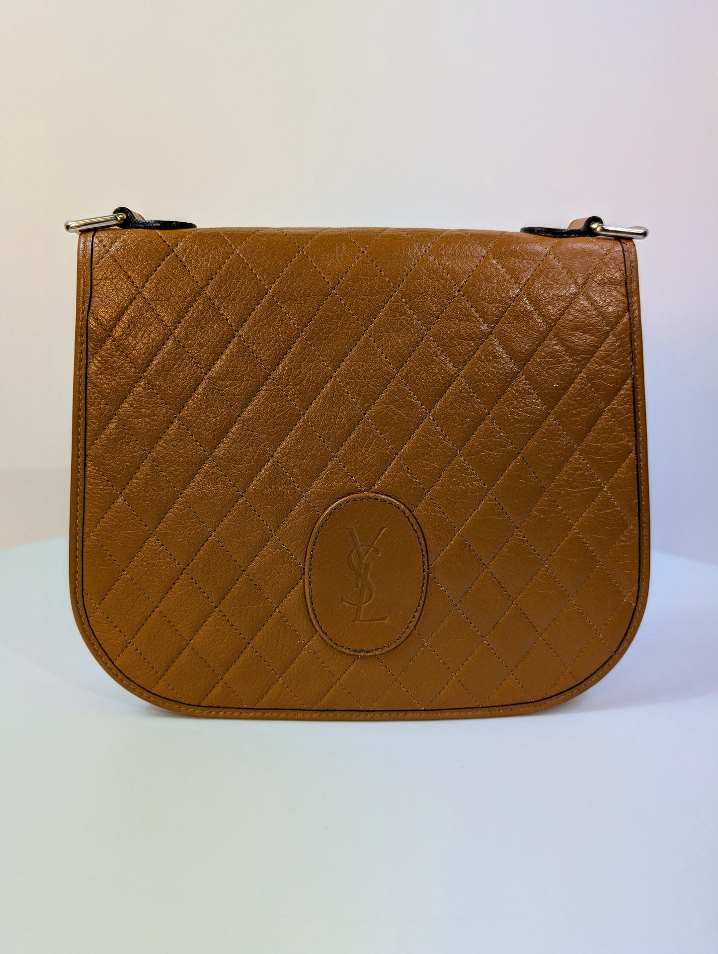 Yves Saint Laurent   Brown Logo Quilted Flap Bag