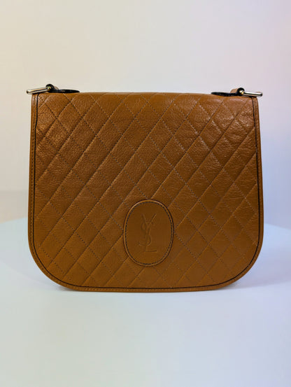 Yves Saint Laurent   Brown Logo Quilted Flap Bag