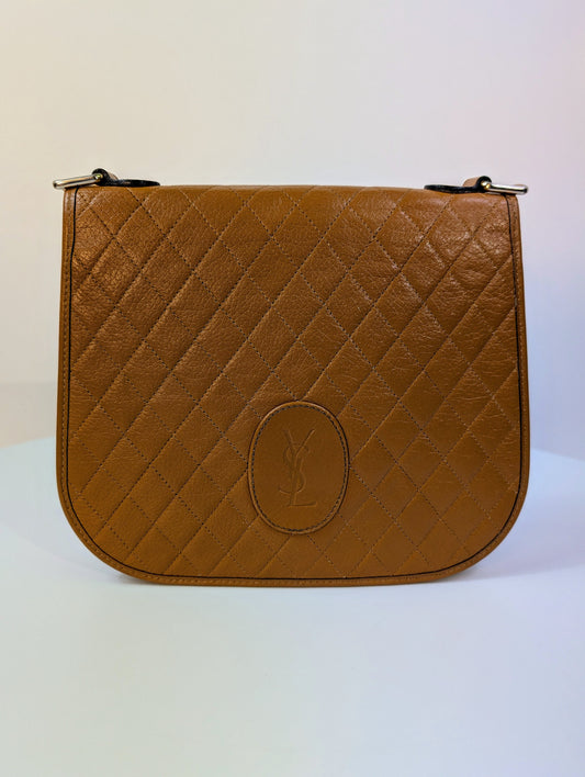 Yves Saint Laurent   Brown Logo Quilted Flap Bag