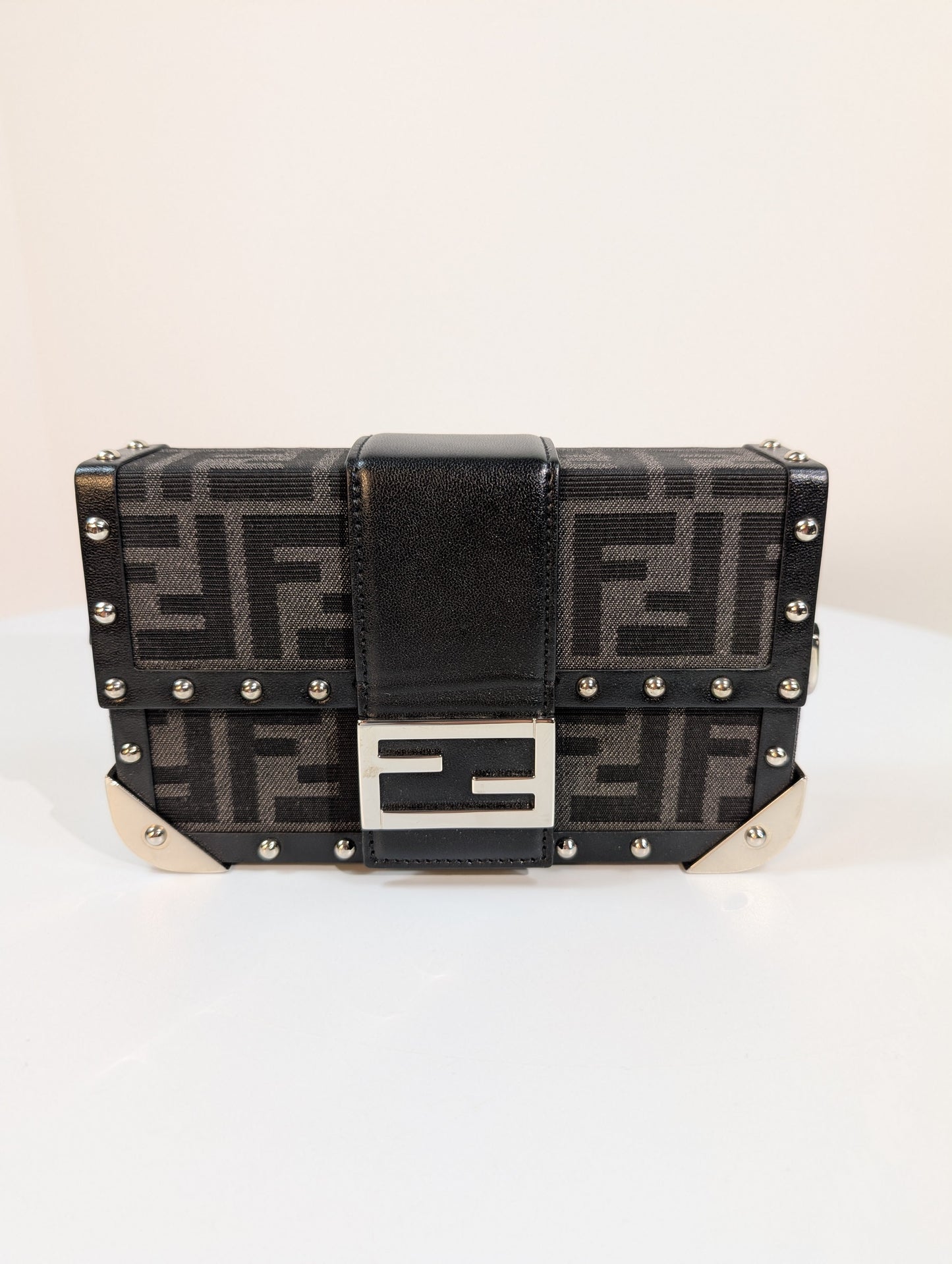 Fendi Black Baguette Trunk Mini in FF Jacquard Canvas with Rare Fendi Strap