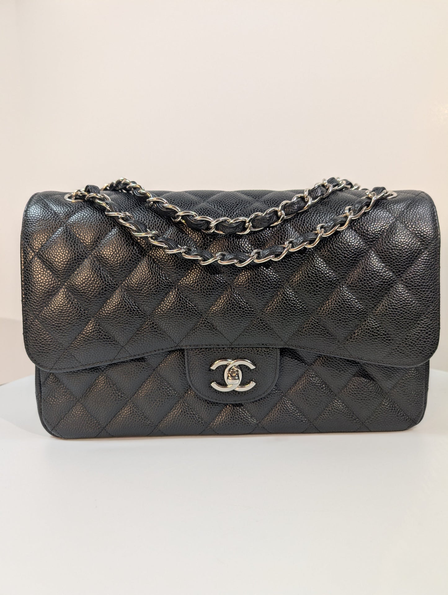 Chanel Black Caviar Classic Jumbo Double Flap Shoulder Bag