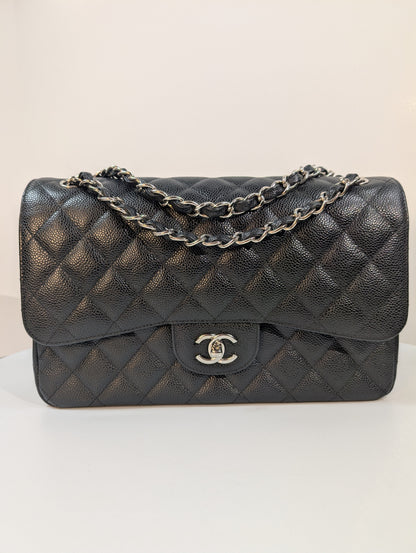 Chanel Black Caviar Classic Jumbo Double Flap Shoulder Bag