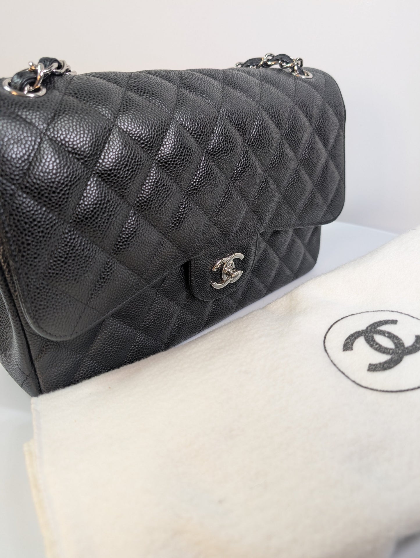 Chanel Black Caviar Classic Jumbo Double Flap Shoulder Bag
