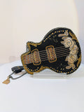 Mary Frances Black and Gold "Rockstar" Beaded Guitar Handbag