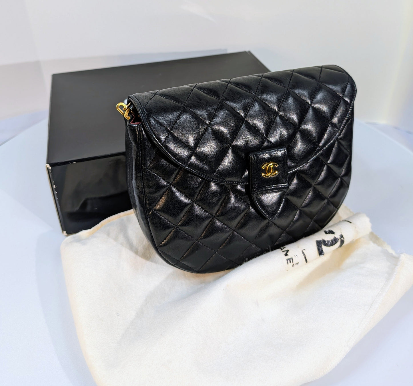 Chanel   0-Series Black Diana-Style Half Moon Flap Bag