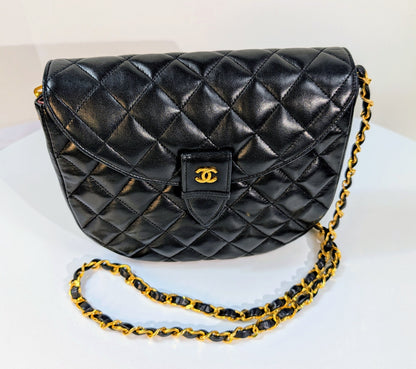Chanel   0-Series Black Diana-Style Half Moon Flap Bag
