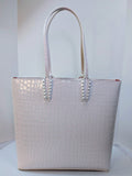 Christian Louboutin White Crocodile Embossed Leather Cabata Spikes Tote Bag