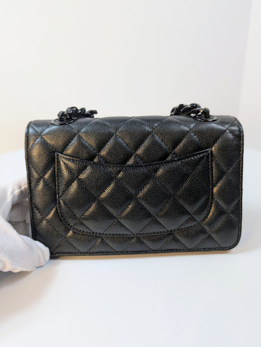 Chanel "So Black" Quilted Caviar Leather Wallet on Chain (WOC)