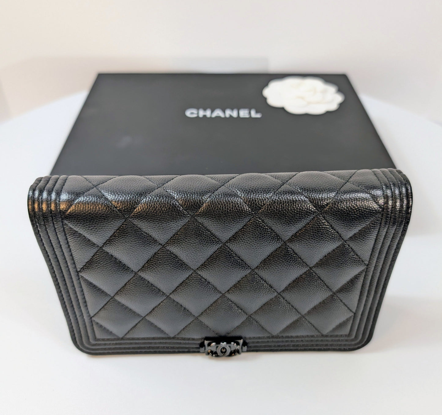 Chanel So Black Quilted Caviar Boy Wallet on Chain (WOC)