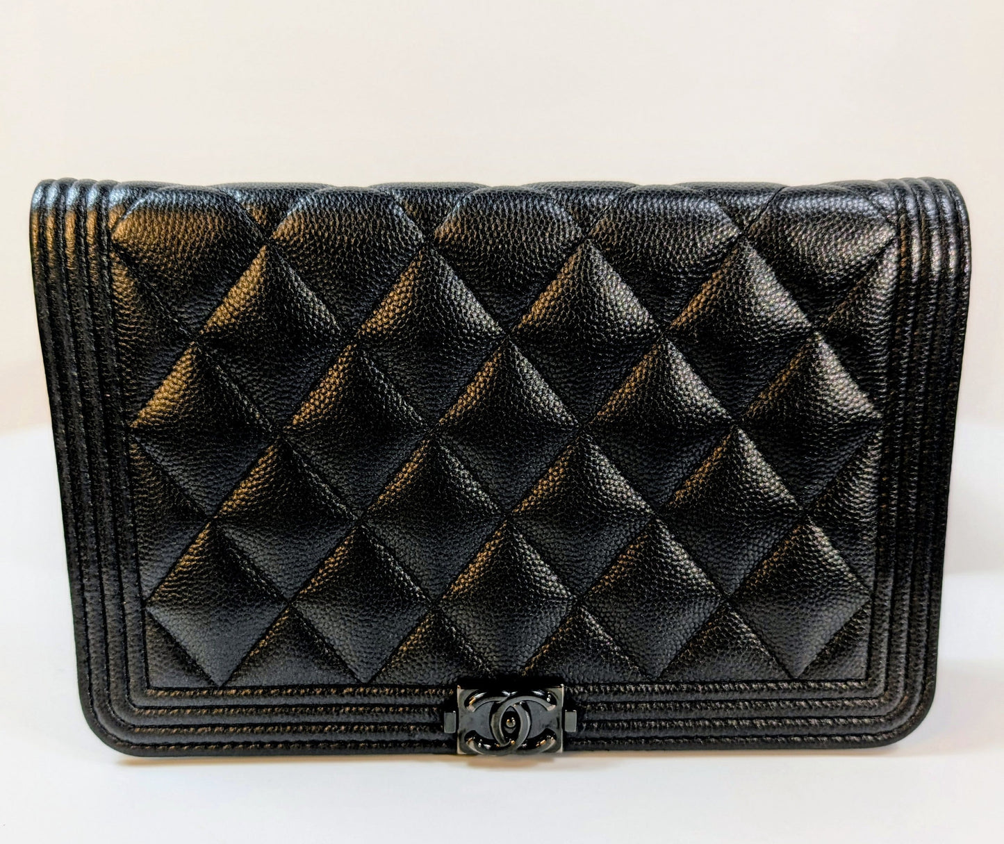 Chanel So Black Quilted Caviar Boy Wallet on Chain (WOC)