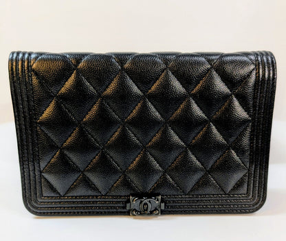 Chanel So Black Quilted Caviar Boy Wallet on Chain (WOC)