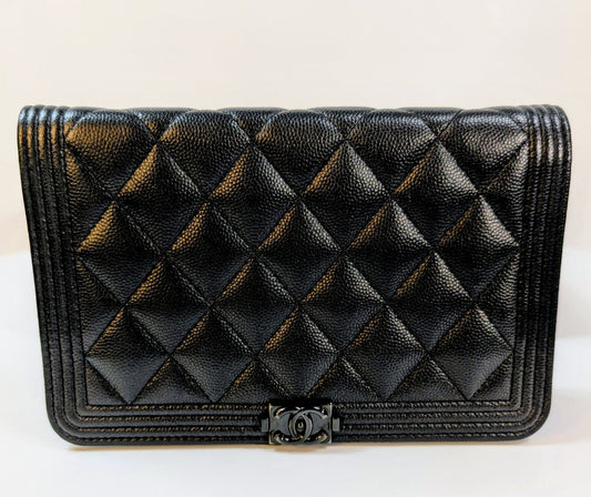 Chanel So Black Quilted Caviar Boy Wallet on Chain (WOC)