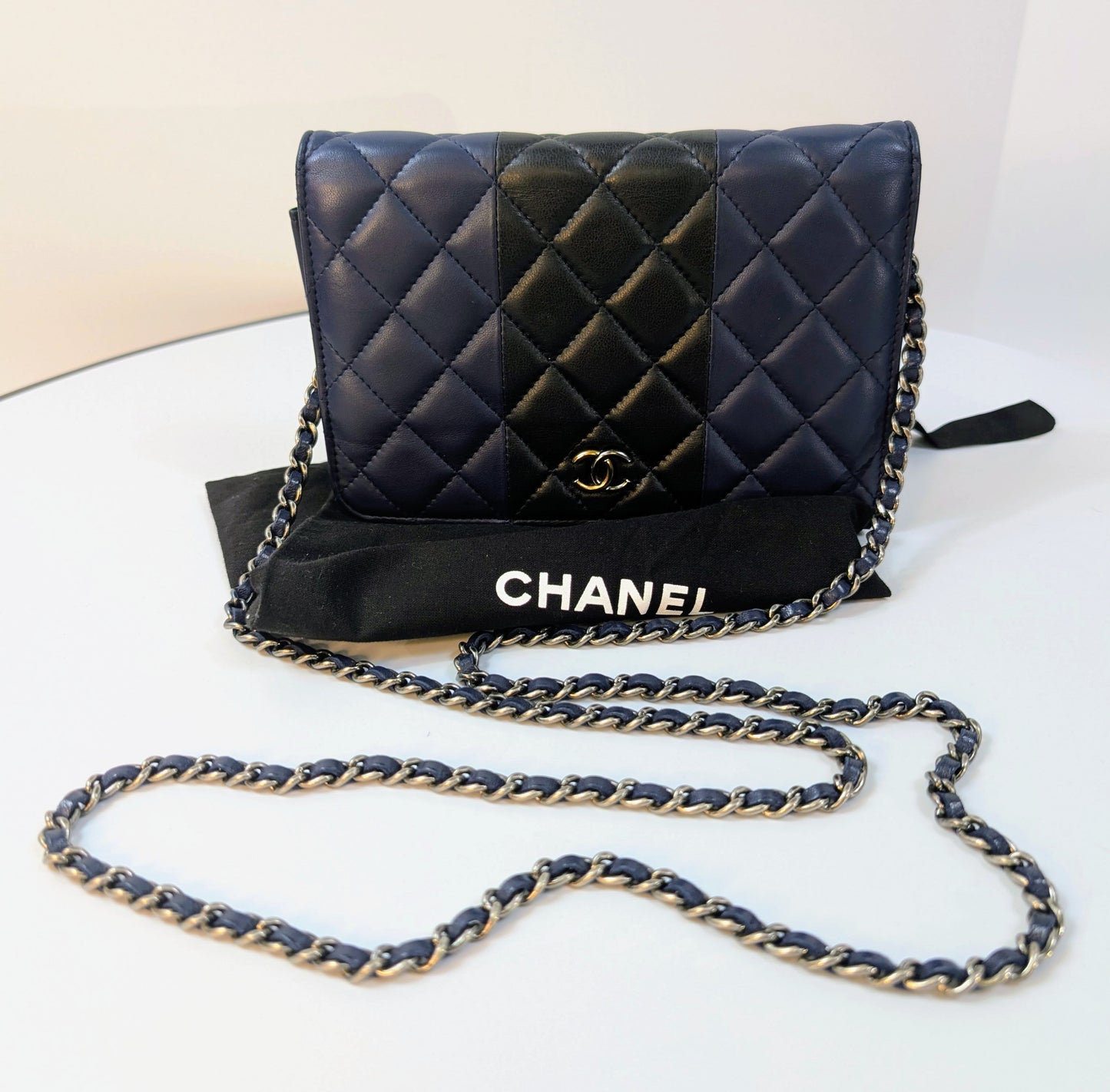 Chanel Bicolor Black and Navy Quilted Lambskin Wallet on Chain (WOC)