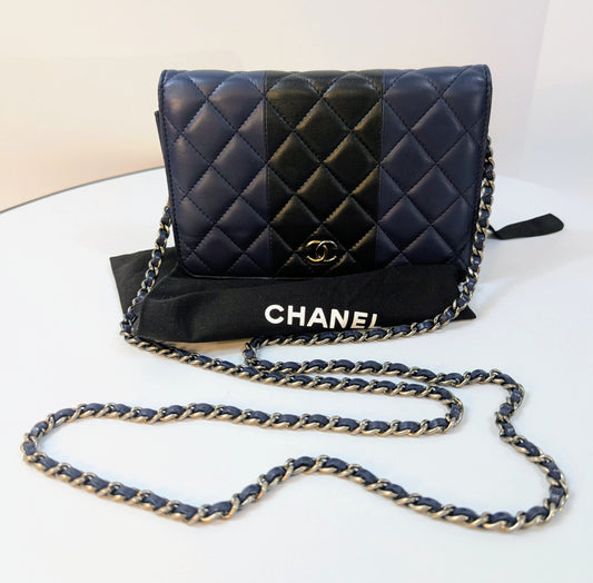 Chanel Bicolor Black and Navy Quilted Lambskin Wallet on Chain (WOC)