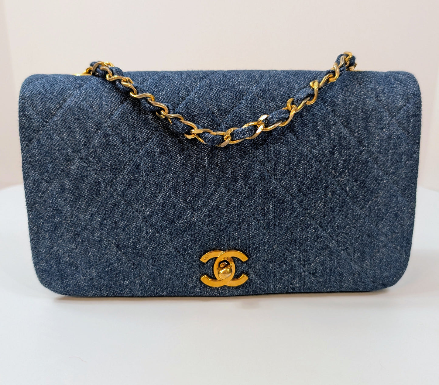 Chanel   Classic Blue Denim Quilted Medium Full Flap Bag
