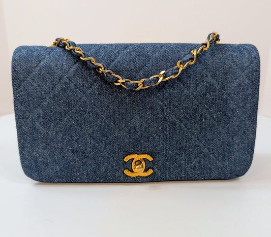 Chanel   Classic Blue Denim Quilted Medium Full Flap Bag