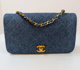 Chanel   Classic Blue Denim Quilted Medium Full Flap Bag