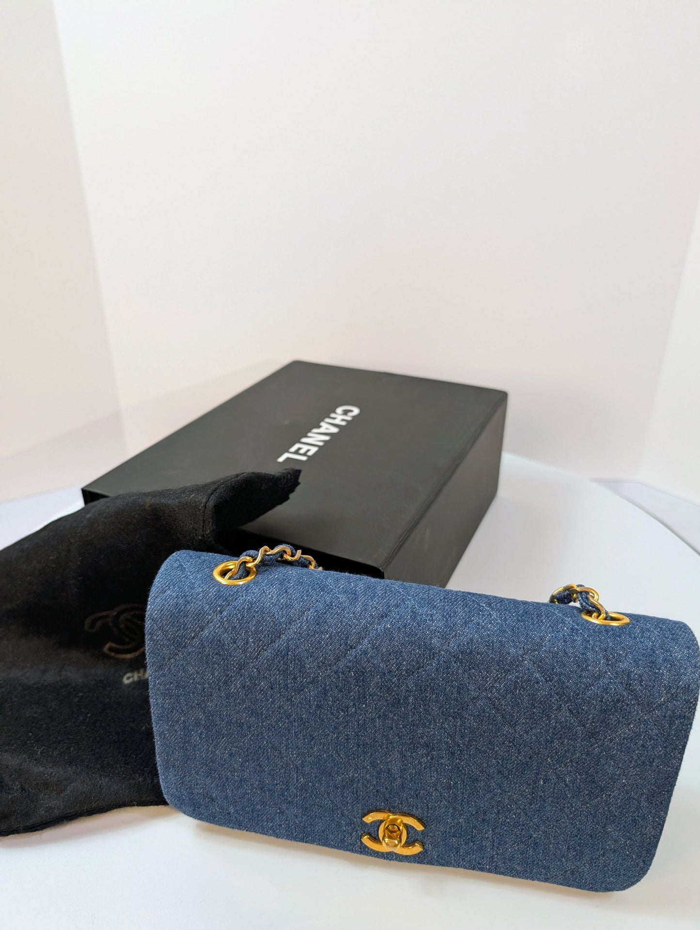 Chanel   Classic Blue Denim Quilted Medium Full Flap Bag