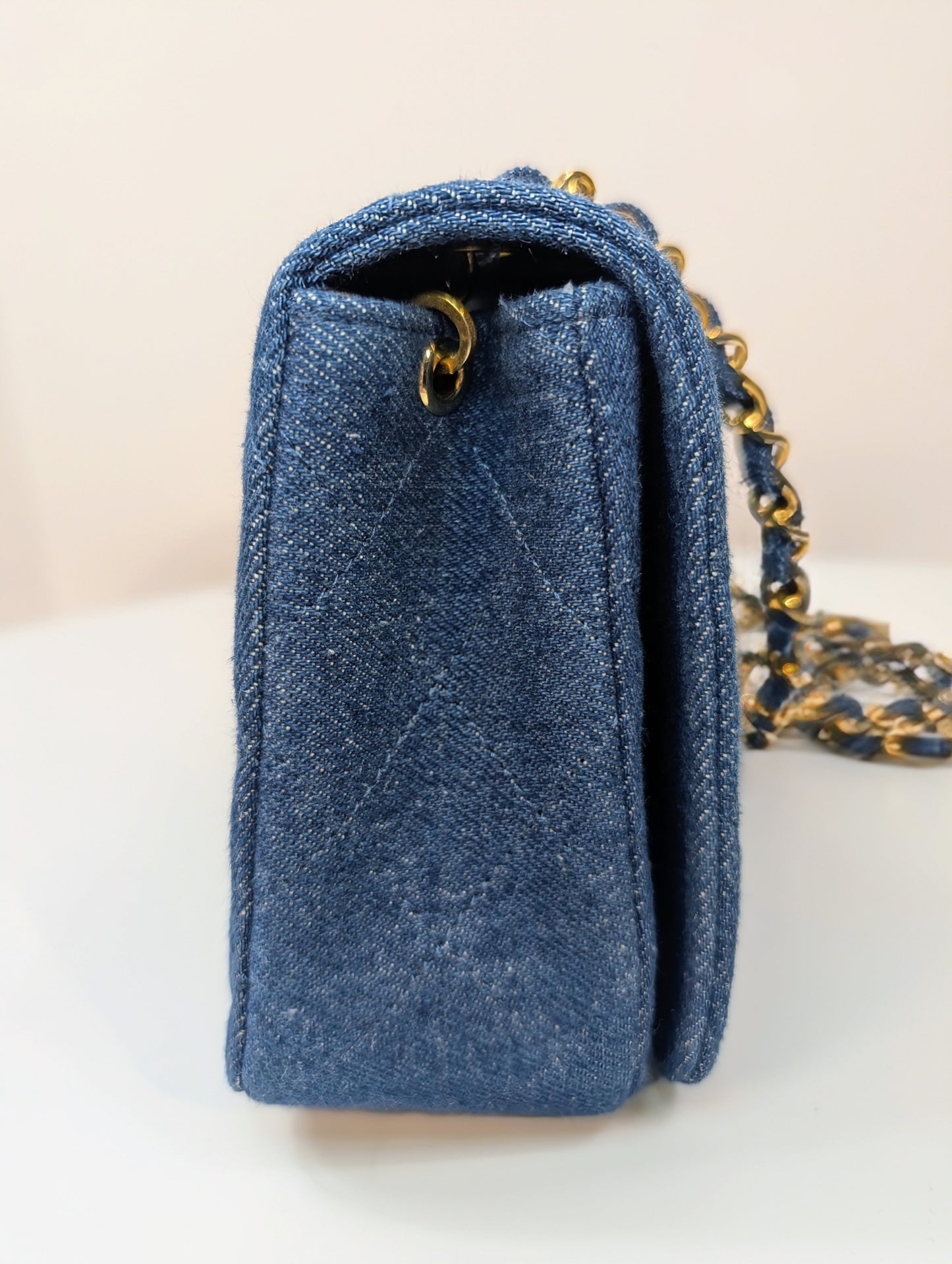 Chanel   Classic Blue Denim Quilted Medium Full Flap Bag