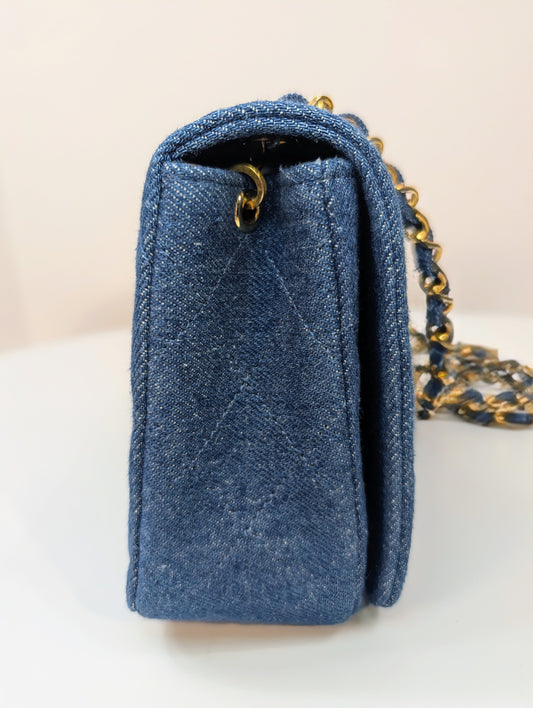 Chanel   Classic Blue Denim Quilted Medium Full Flap Bag