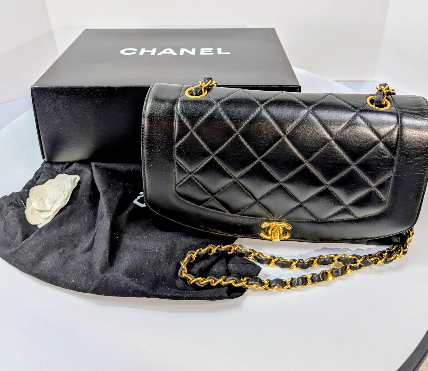 Chanel   3-Series Black Quilted Lambskin Diana Single Flap Bag