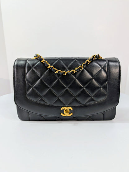 Chanel   3-Series Black Quilted Lambskin Diana Single Flap Bag