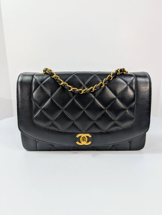Chanel   3-Series Black Quilted Lambskin Diana Single Flap Bag
