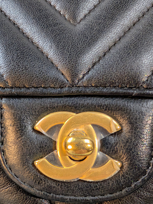 Chanel Black Classic Mini Chevron Quilted Lambskin Flap Bag