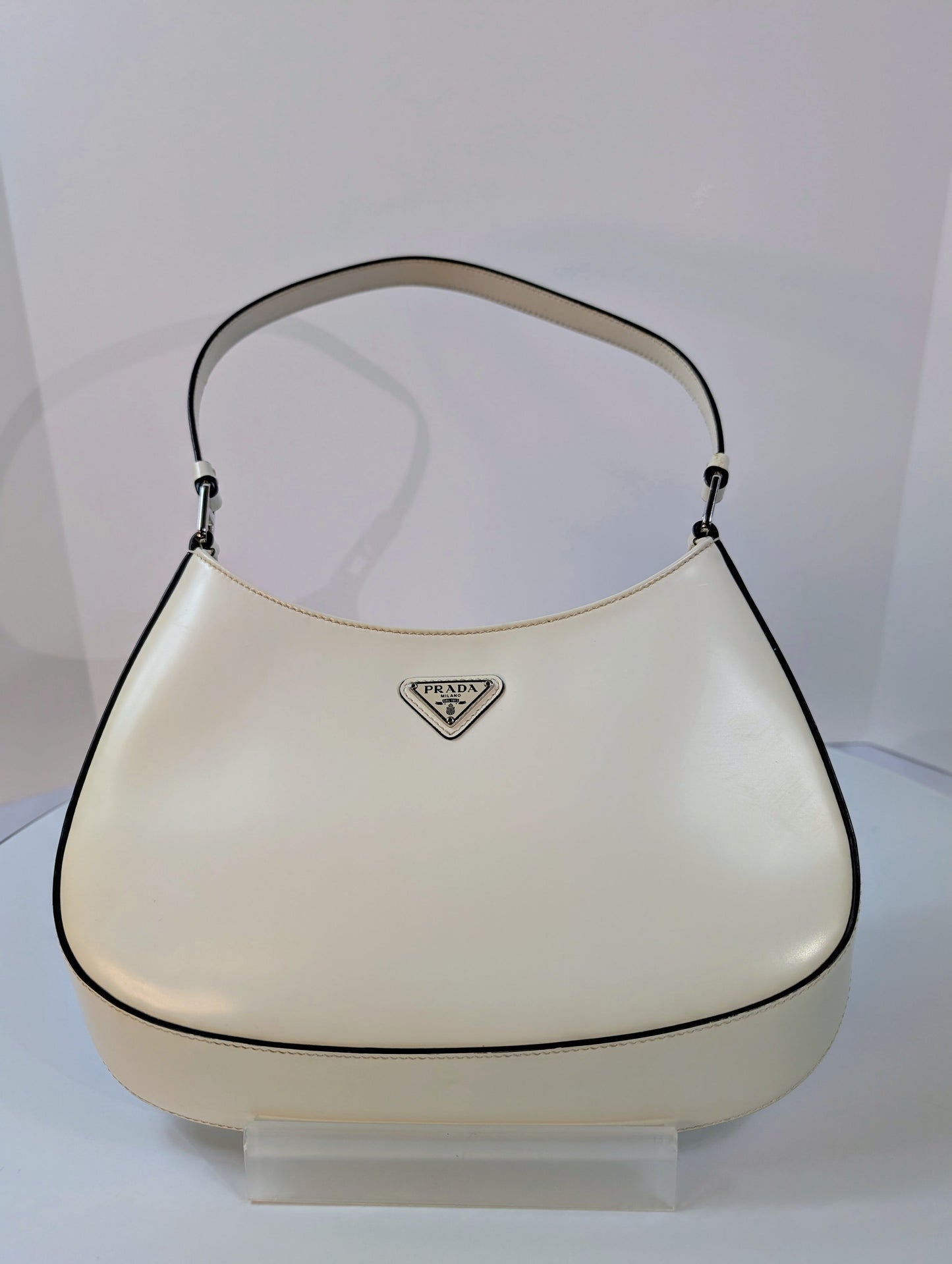 Prada White Brushed Leather Cleo Bag
