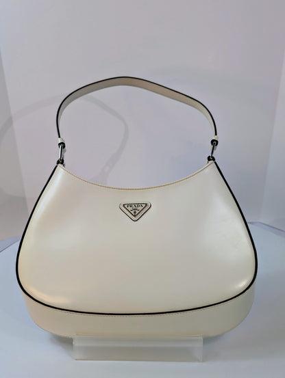 Prada White Brushed Leather Cleo Bag