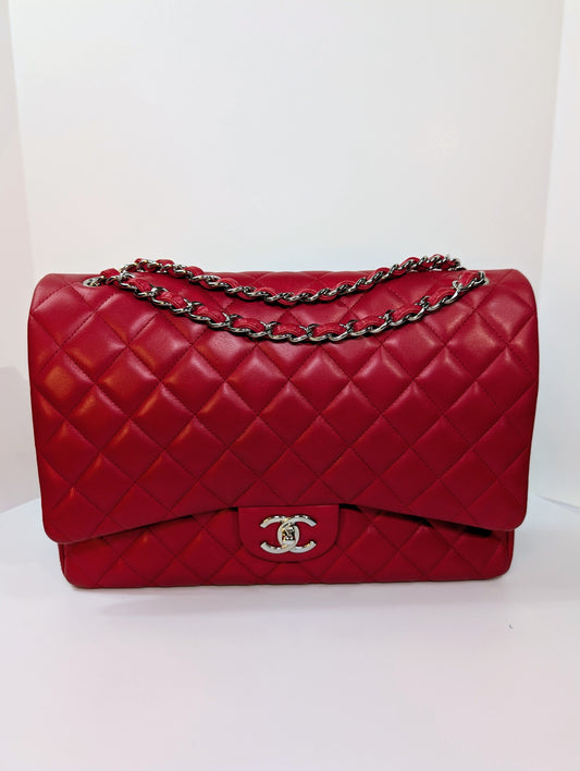 Chanel Rare 2013 17b Red Quilted Classic Jumbo Lambskin Double Flap Set