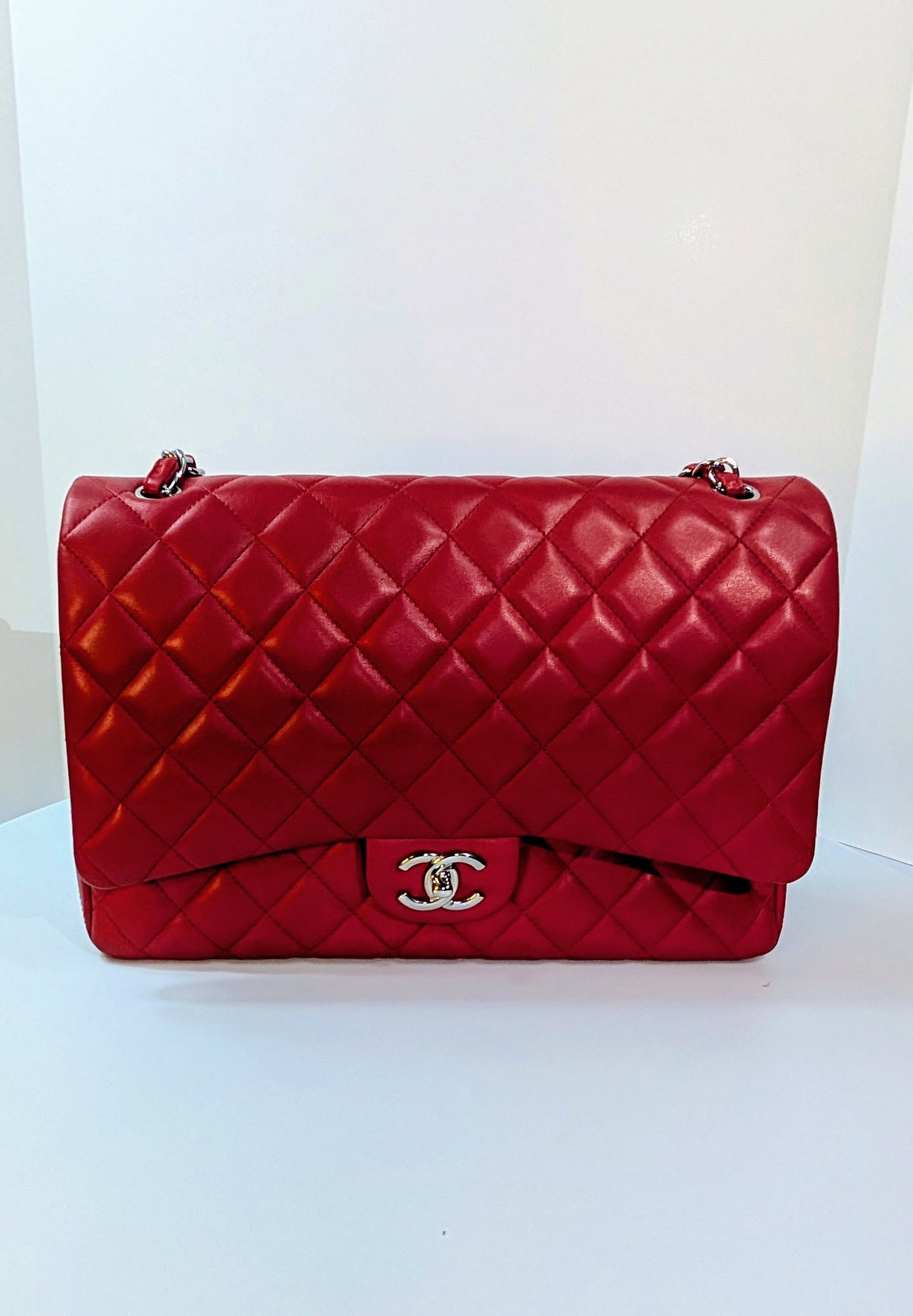 Chanel Rare 2013 17b Red Quilted Classic Jumbo Lambskin Double Flap Set
