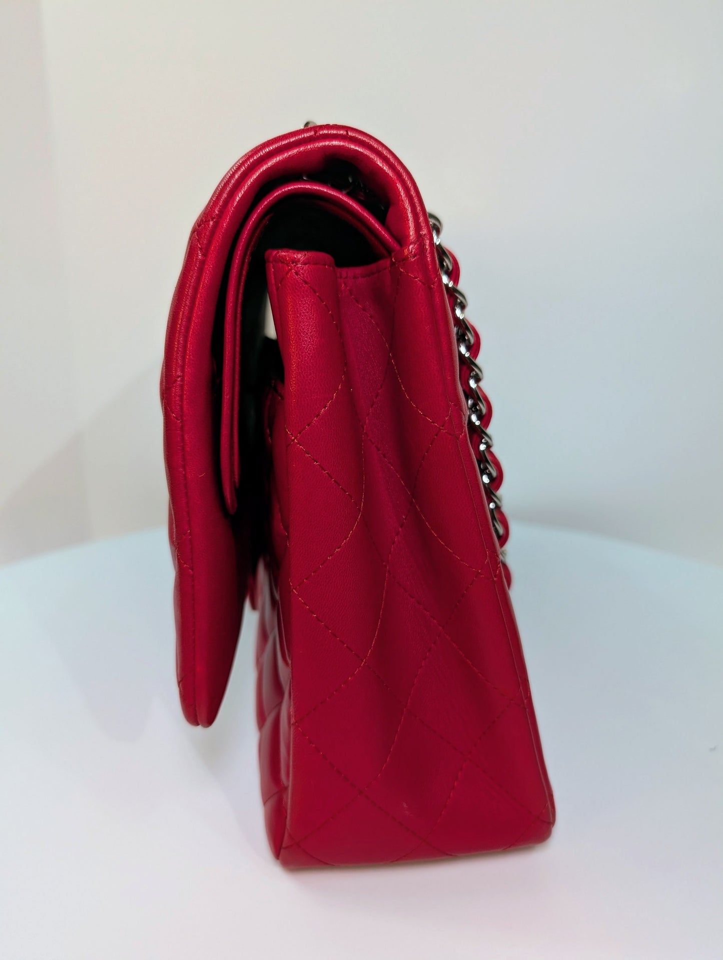Chanel Rare 2013 17b Red Quilted Classic Jumbo Lambskin Double Flap Set