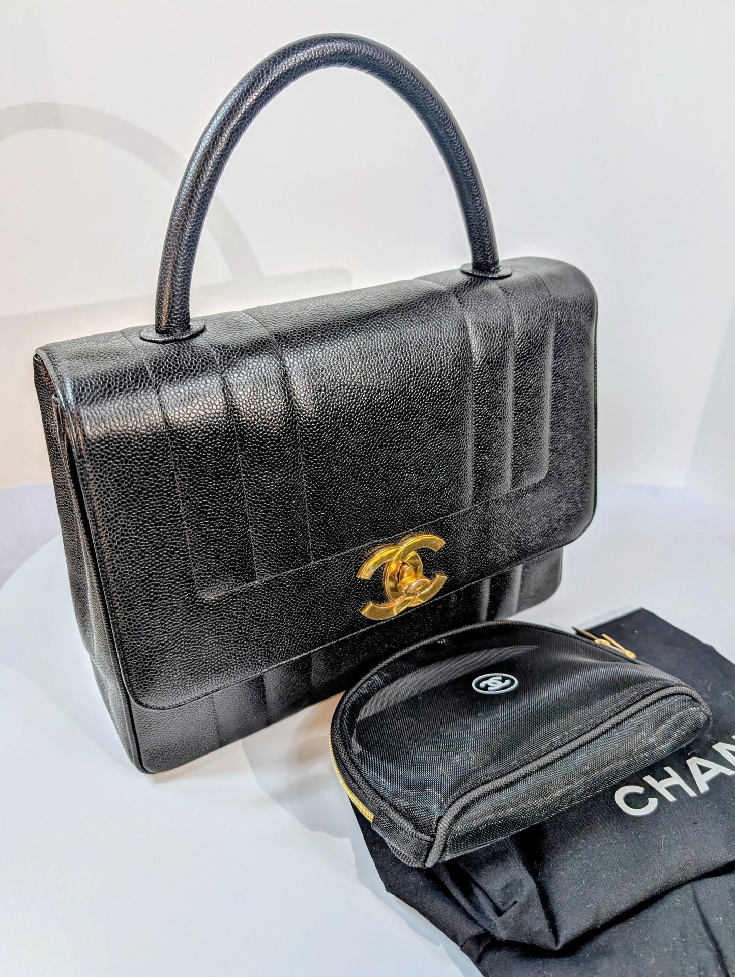 Chanel   Black Caviar Mademoiselle Kelly Top Handle Flap Bag