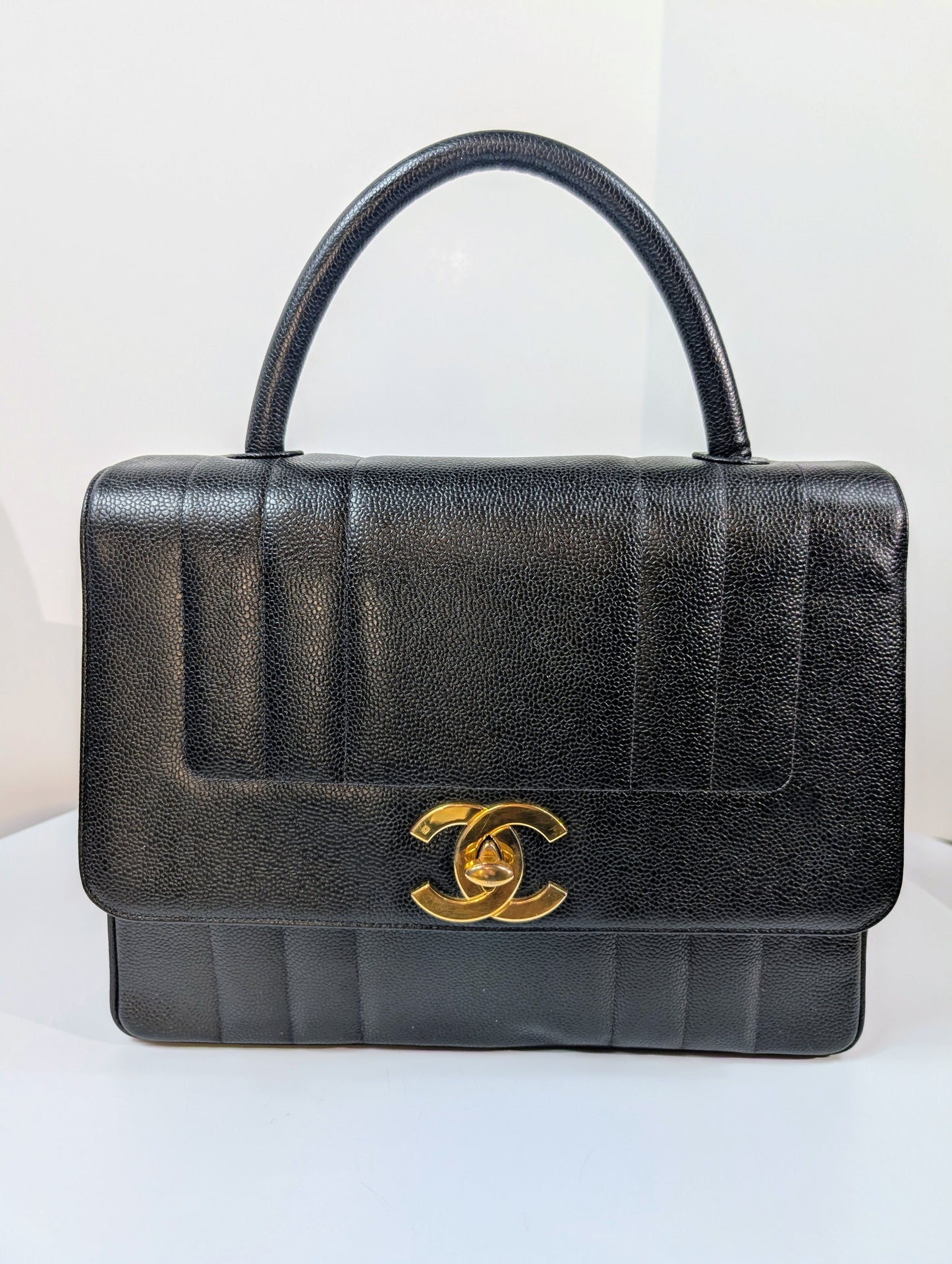 Chanel   Black Caviar Mademoiselle Kelly Top Handle Flap Bag