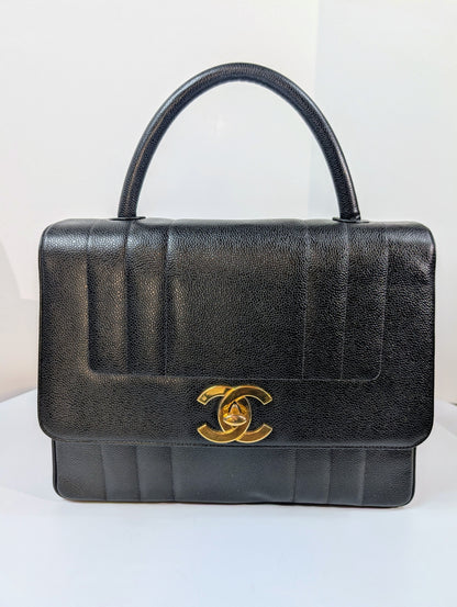 Chanel   Black Caviar Mademoiselle Kelly Top Handle Flap Bag