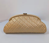 Chanel Pearlescent Gold Half Moon Quilted Lambskin Kisslock Clutch