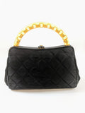 Chanel   Black Quilted Satin Frame Top Handle Bag