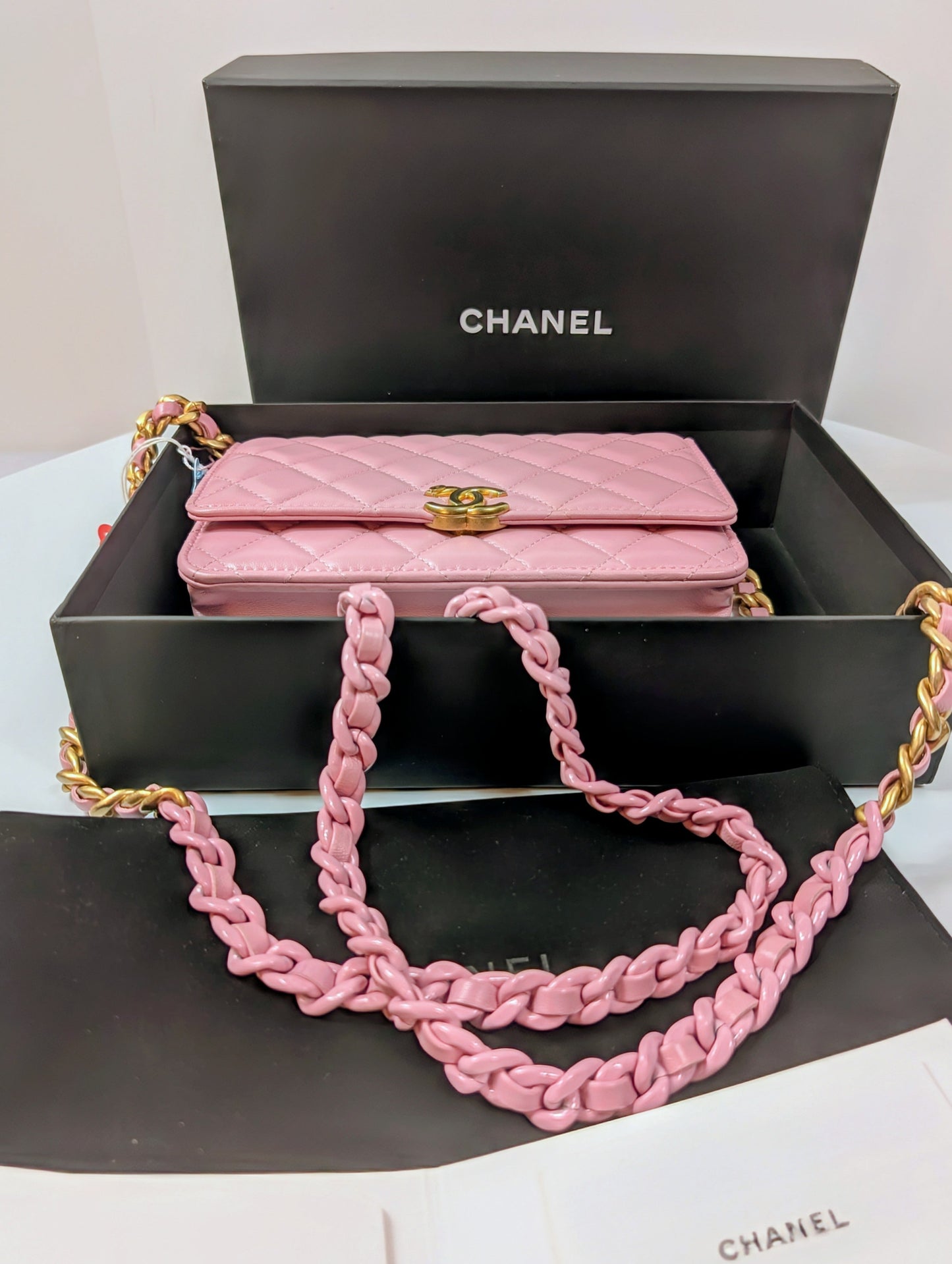 Chanel Pink Wallet on Chain (WOC) Quilted Lambskin with Tonal Chain