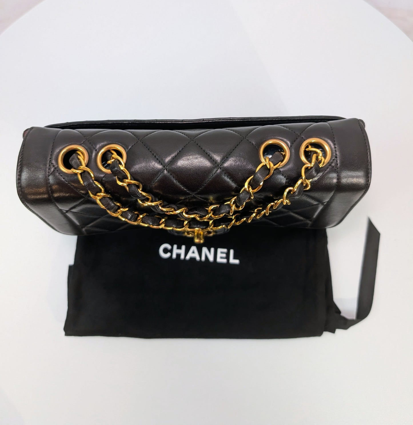 Chanel   Classic Mademoiselle Diana Black Quilted Lambskin Flap Bag, 24K Gold Plated Hardware