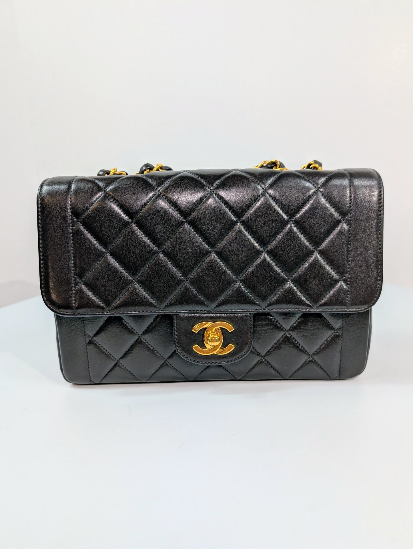 Chanel   Classic Mademoiselle Diana Black Quilted Lambskin Flap Bag, 24K Gold Plated Hardware