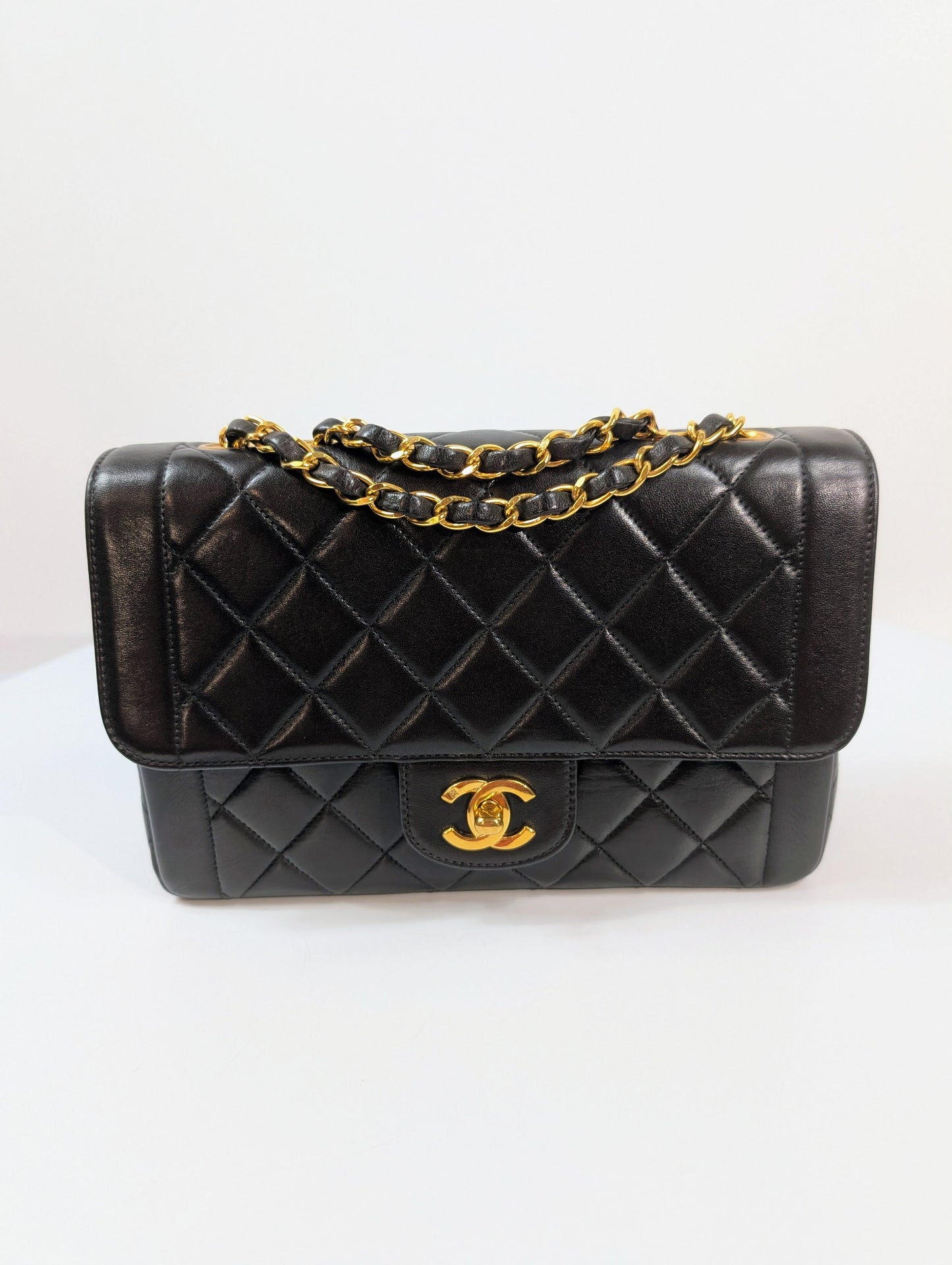 Chanel   Classic Mademoiselle Diana Black Quilted Lambskin Flap Bag, 24K Gold Plated Hardware